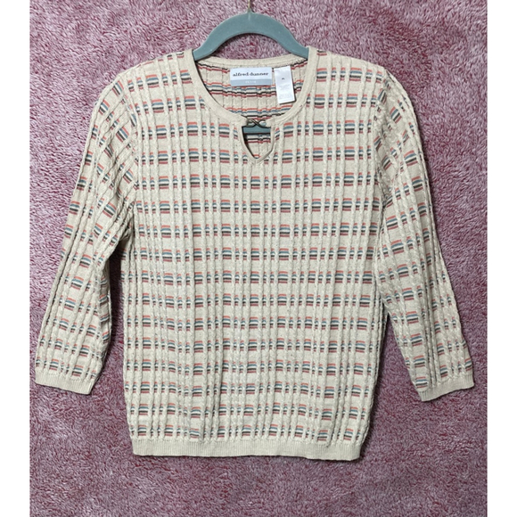 Alfred Dunner Sweaters - Women's Alfred Dunner Petite Crew Neck Sweater Beige Multicolor PL